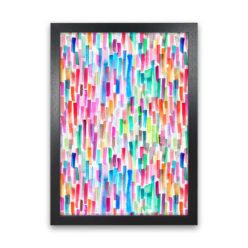 Colorful Brushstrokes Multicolored Abstract Art Print by Ninola Design Black Grain