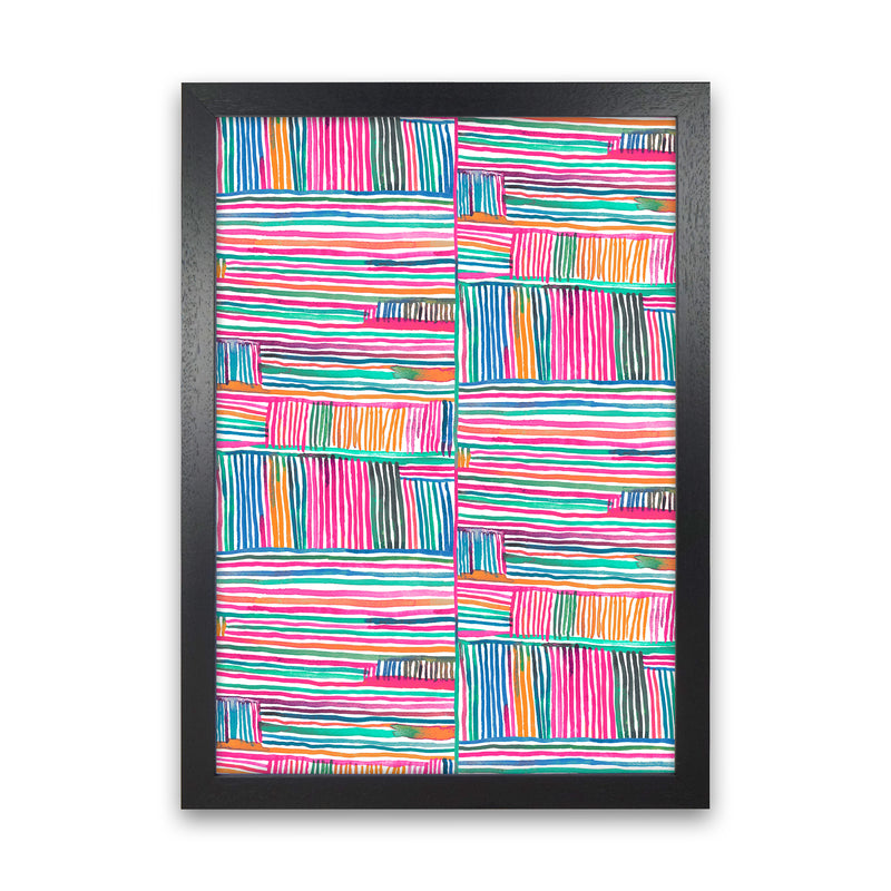 Watercolor Linear Meditation Pink Abstract Art Print by Ninola Design Black Grain