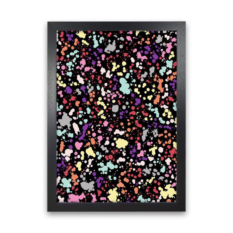 Splatter Dots Multicolored Black Abstract Art Print by Ninola Design Black Grain