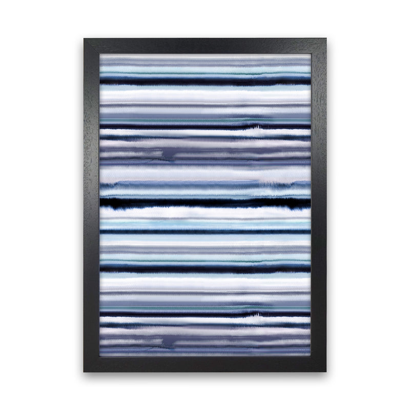 Degrade Stripes Watercolor Navy Abstract Art Print by Ninola Design Black Grain