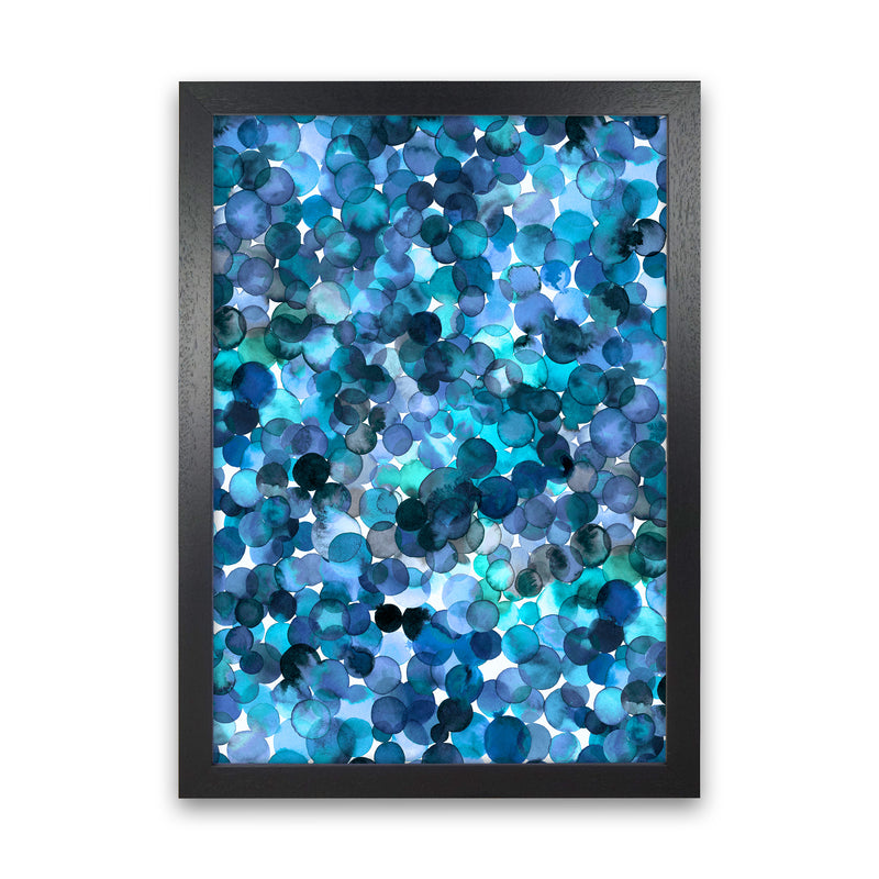 Overlapped Watercolor Dots Blue Abstract Art Print by Ninola Design Black Grain
