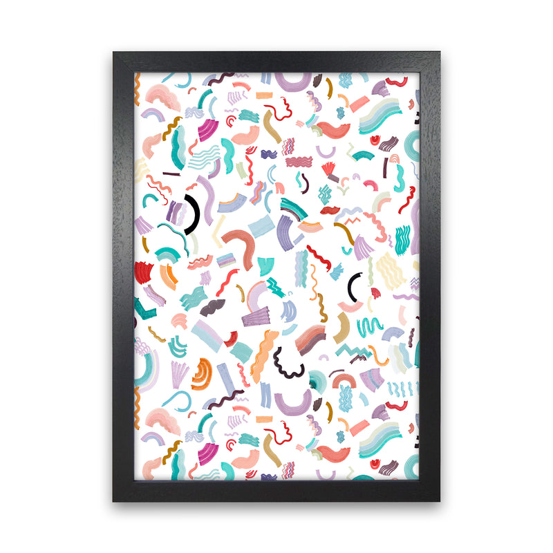 Curly and Zigzag Stripes White Abstract Art Print by Ninola Design Black Grain