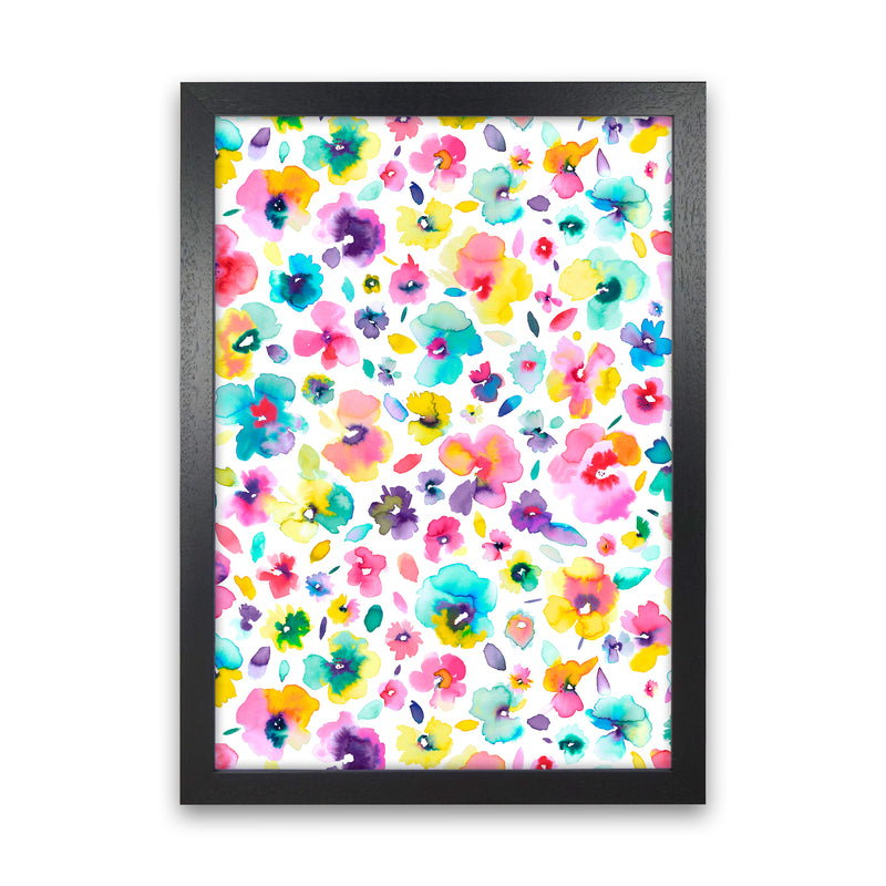 Tropical Flowers Multicolored Abstract Art Print by Ninola Design Black Grain