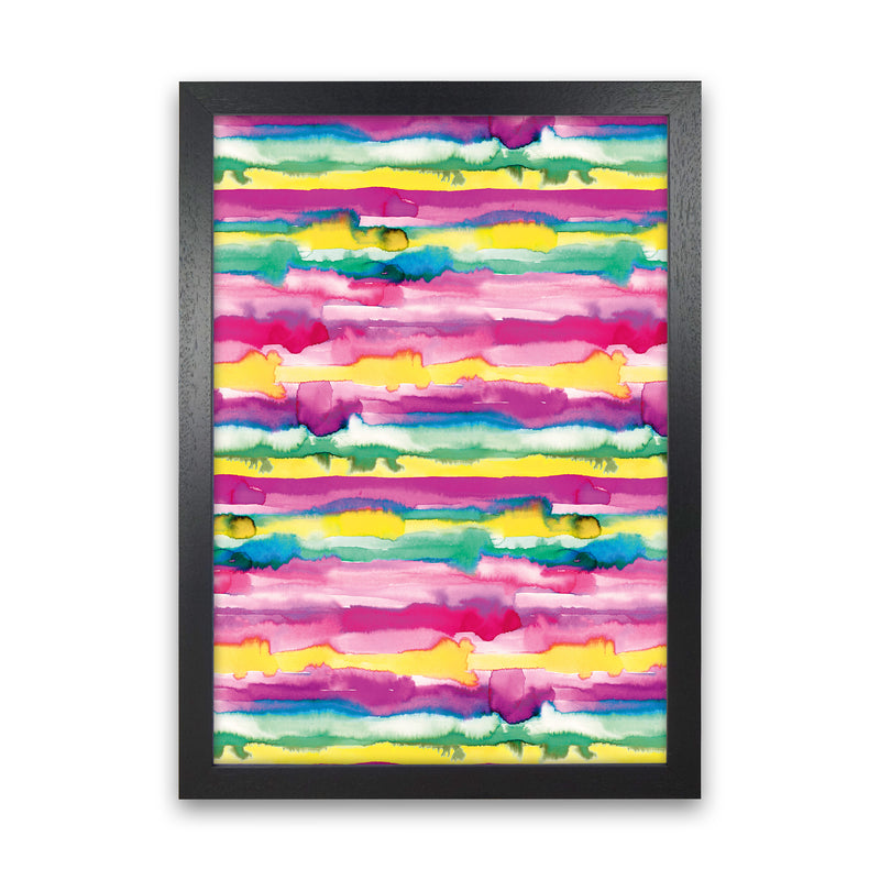 Gradient Tropical Color Lines Abstract Art Print by Ninola Design Black Grain