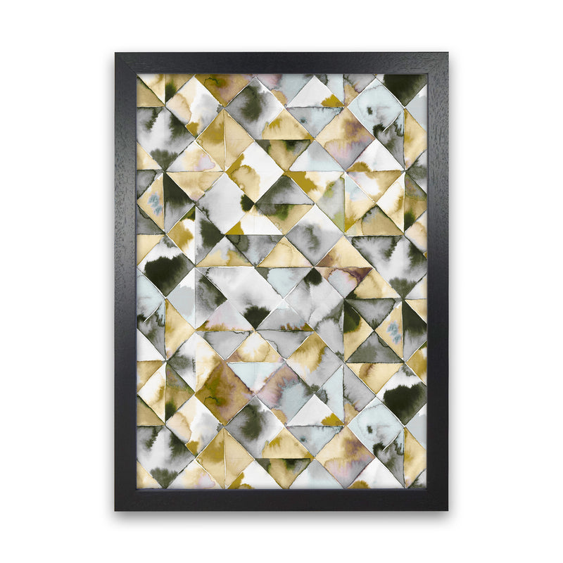 Moody Triangles Gold Silver Abstract Art Print by Ninola Design Black Grain