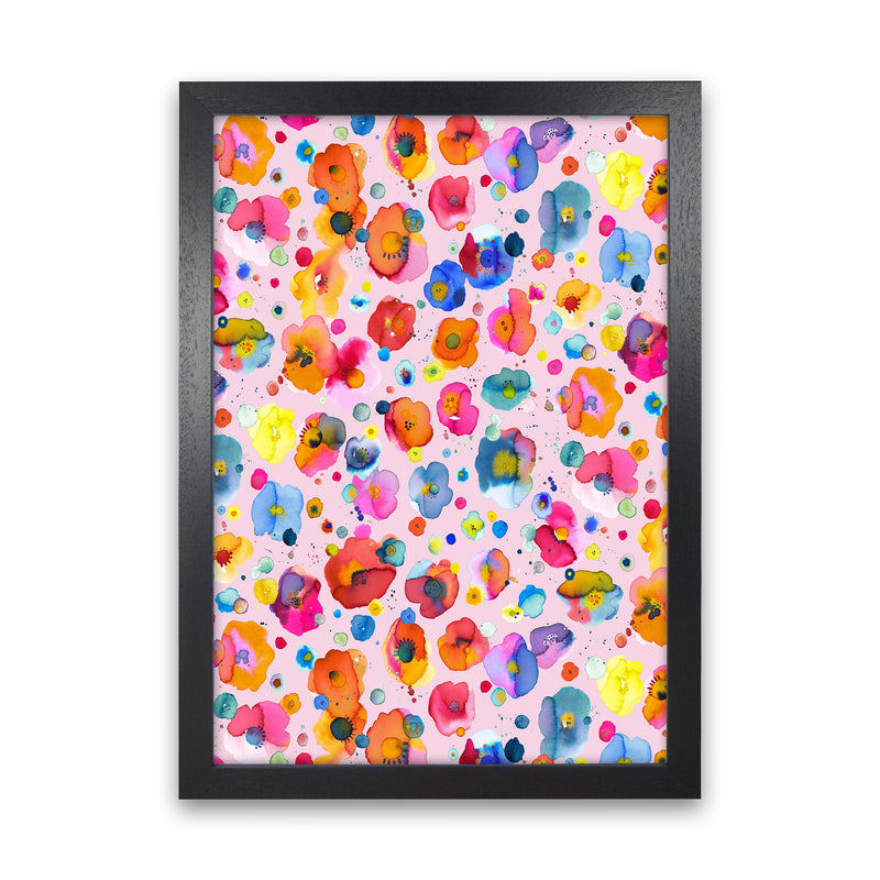 Bohemian Naive Flowers Pink Abstract Art Print by Ninola Design Black Grain