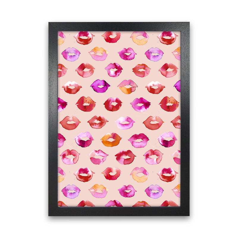 Sweet Love Kisses Pink Lips Abstract Art Print by Ninola Design Black Grain