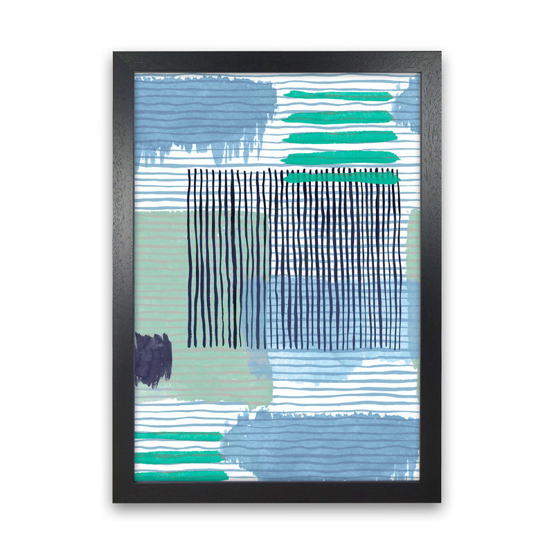 Abstract Striped Geo Green Abstract Art Print by Ninola Design Black Grain
