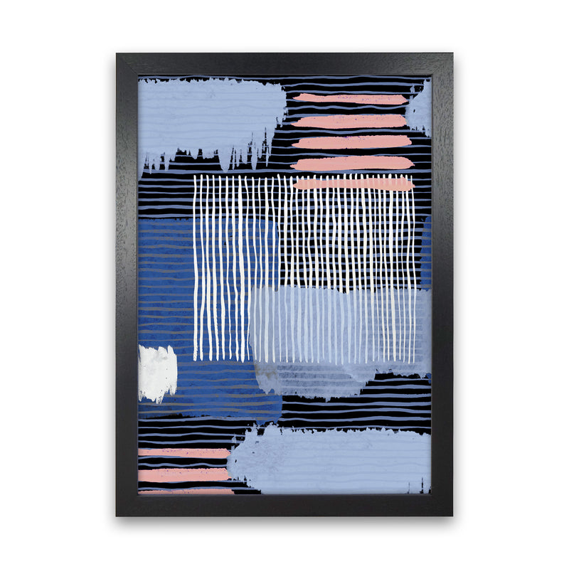 Abstract Striped Geo Blue Abstract Art Print by Ninola Design Black Grain