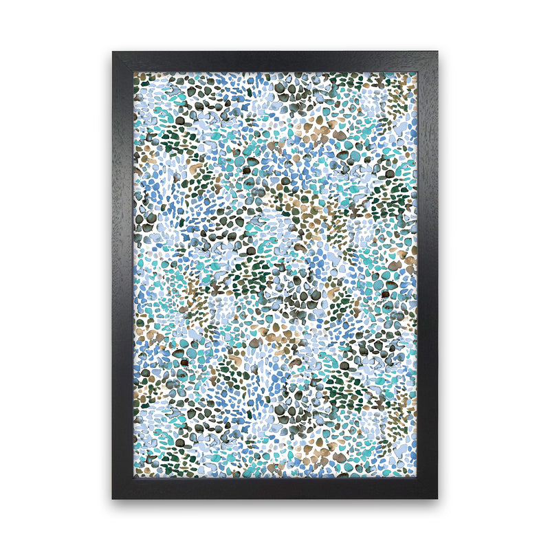Speckled Watercolor Blue Abstract Art Print by Ninola Design Black Grain