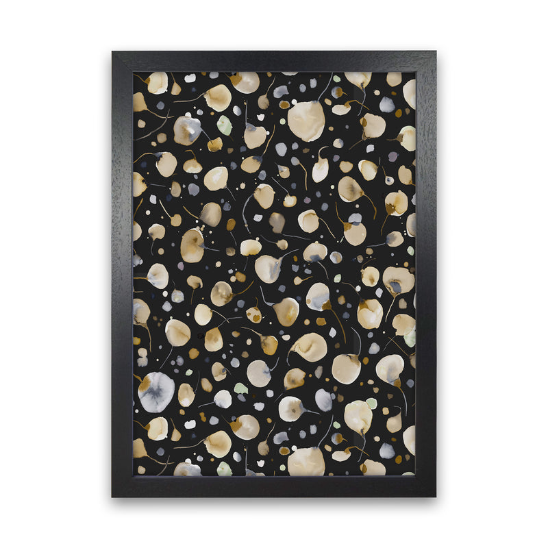 Flying Seeds Gold Silver Abstract Art Print by Ninola Design Black Grain