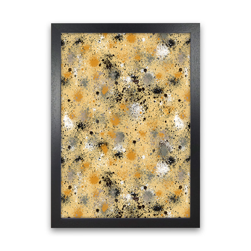 Ink Dust Splatter Yellow Abstract Art Print by Ninola Design Black Grain