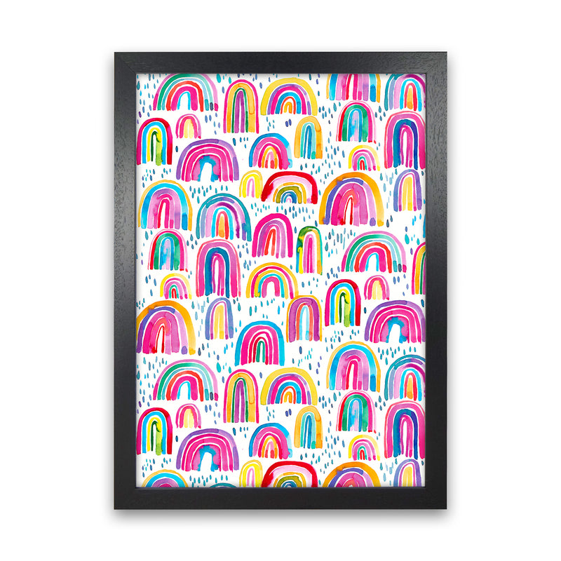 Cute Watercolor Rainbows Abstract Art Print by Ninola Design Black Grain