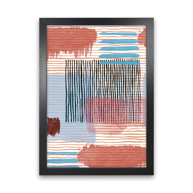 Abstract Striped Geo Red Abstract Art Print by Ninola Design Black Grain