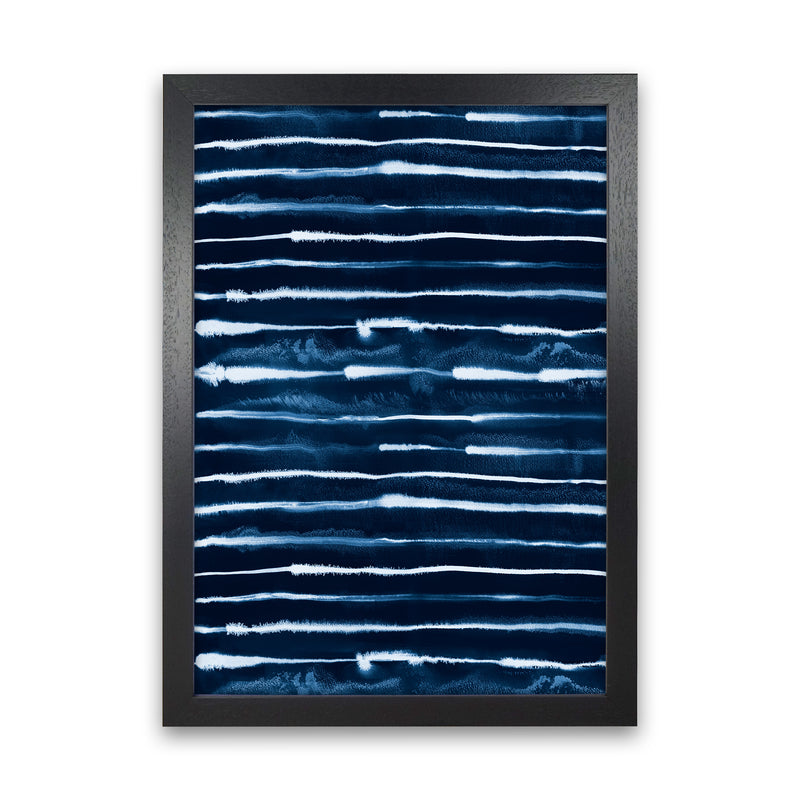 Electric Ink Lines Navy Abstract Art Print by Ninola Design Black Grain