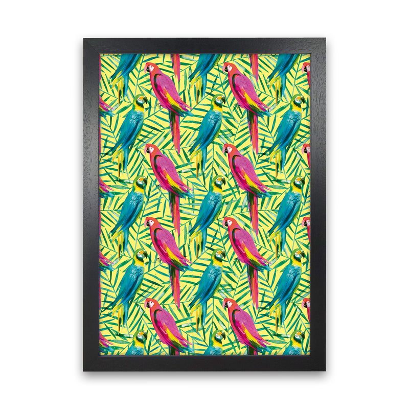 Tropical Parrots Palms Abstract Art Print by Ninola Design Black Grain