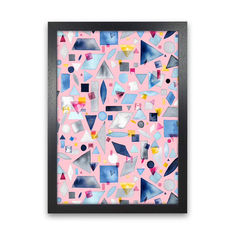 Geometric Pieces Pink Abstract Art Print by Ninola Design Black Grain