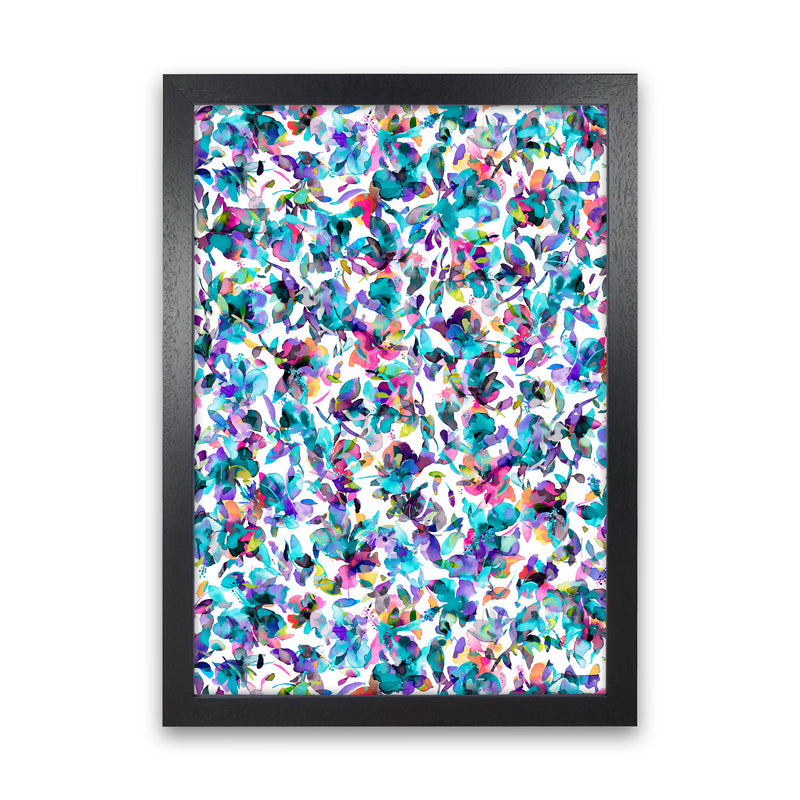 Aquatic Flowers Blue Abstract Art Print by Ninola Design Black Grain