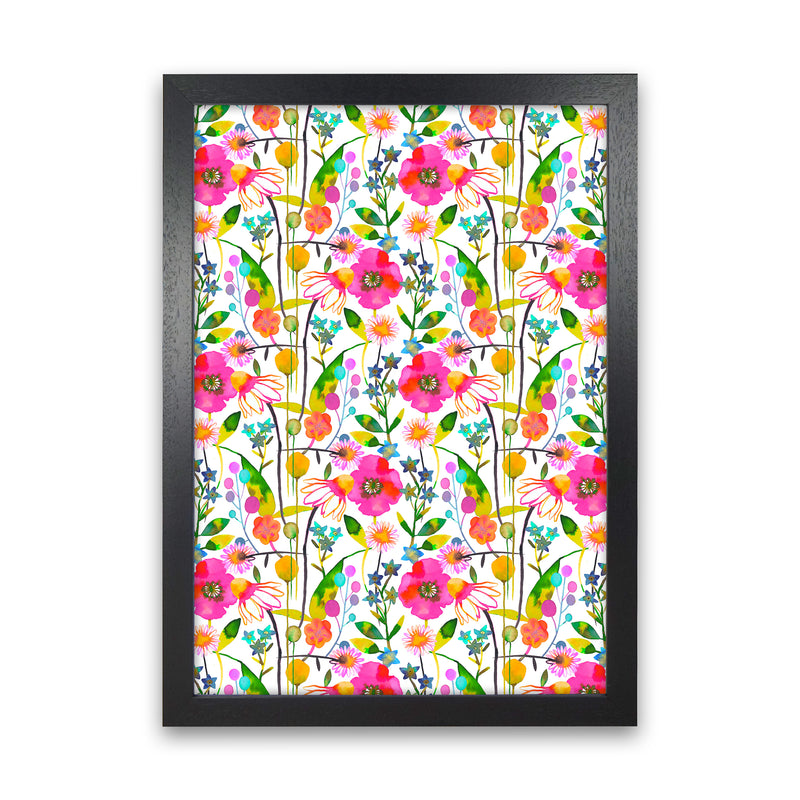 Happy Spring Flowers Abstract Art Print by Ninola Design Black Grain