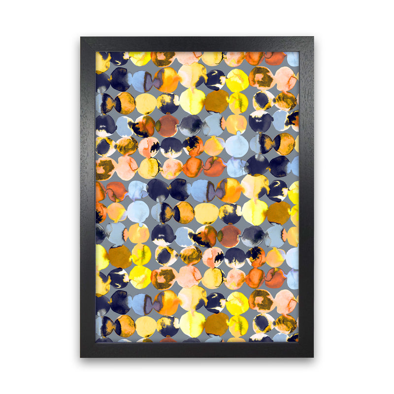 Ink Dots Blue Yellow Abstract Art Print by Ninola Design Black Grain