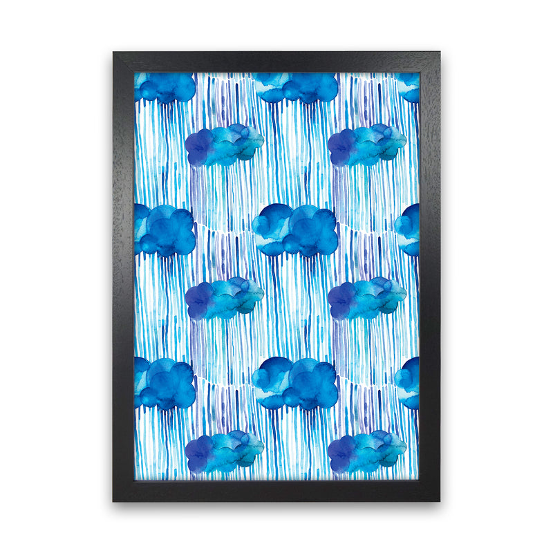 Raining Clouds Blue Abstract Art Print by Ninola Design Black Grain