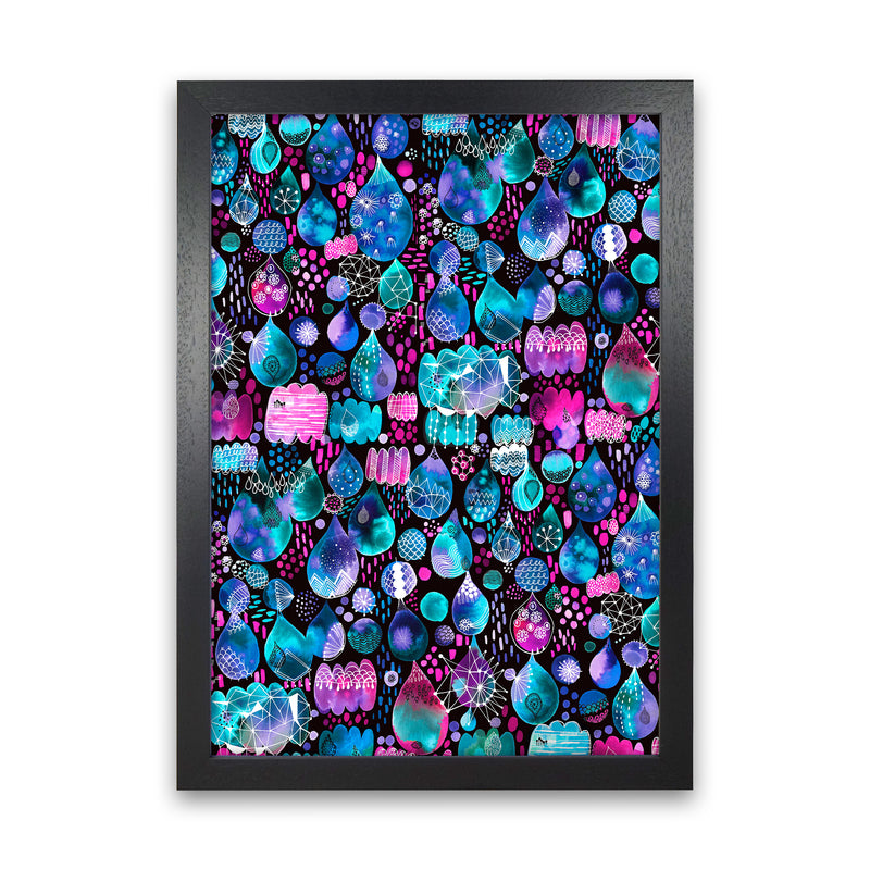 Rain Stitches Neon Abstract Art Print by Ninola Design Black Grain
