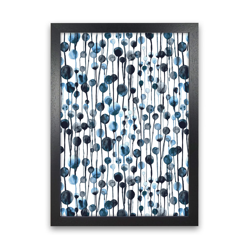 Dripping Dots Navy Abstract Art Print by Ninola Design Black Grain