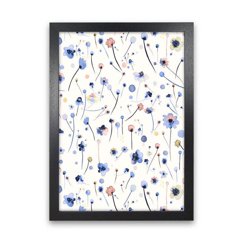 Blue Soft Flowers Abstract Art Print by Ninola Design Black Grain