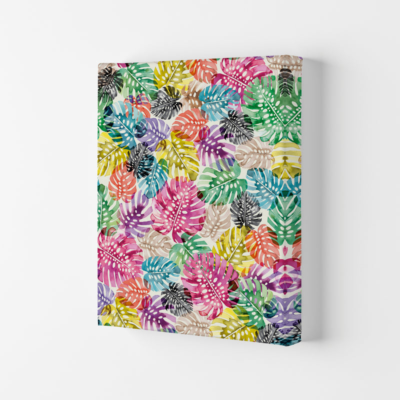 Tropical Monstera Leaves Multicolored Abstract Art Print by Ninola Design Canvas