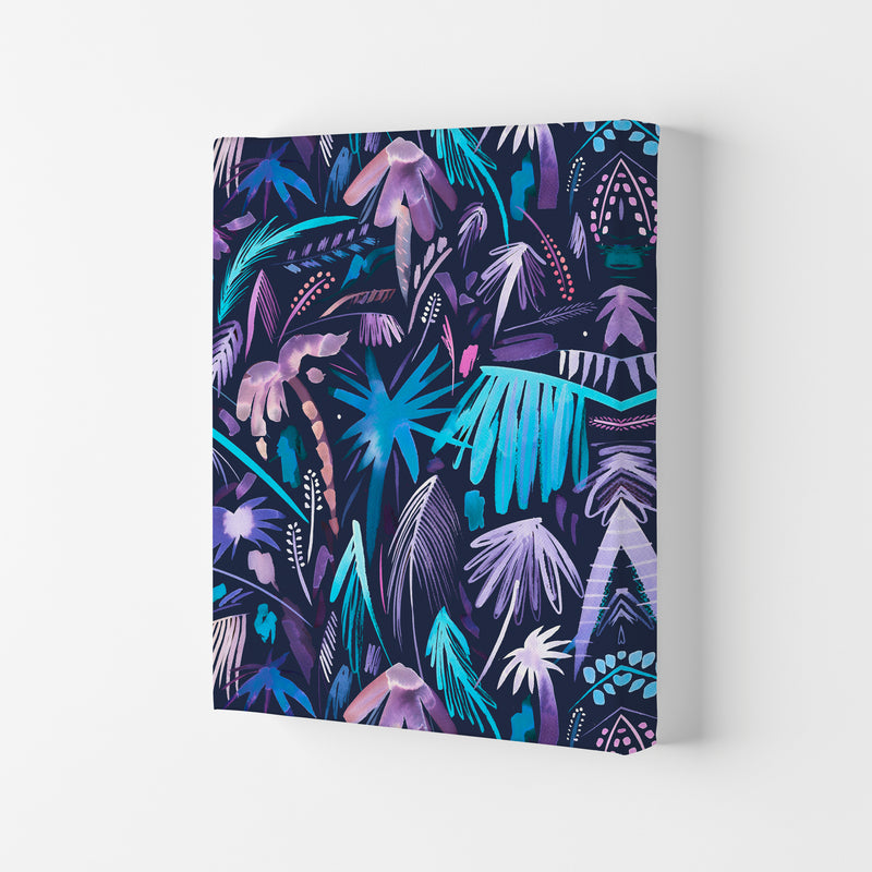 Brushstrokes Tropical Palms Navy Abstract Art Print by Ninola Design Canvas