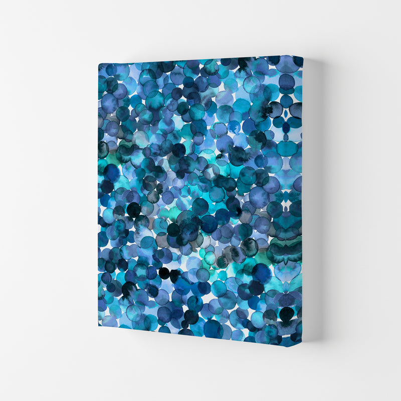 Overlapped Watercolor Dots Blue Abstract Art Print by Ninola Design Canvas