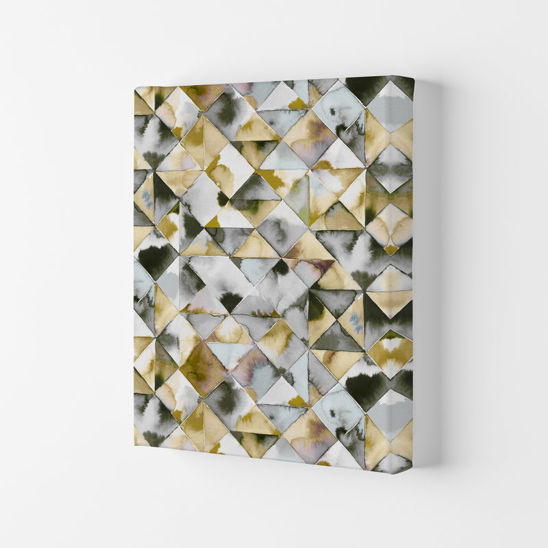Moody Triangles Gold Silver Abstract Art Print by Ninola Design Canvas