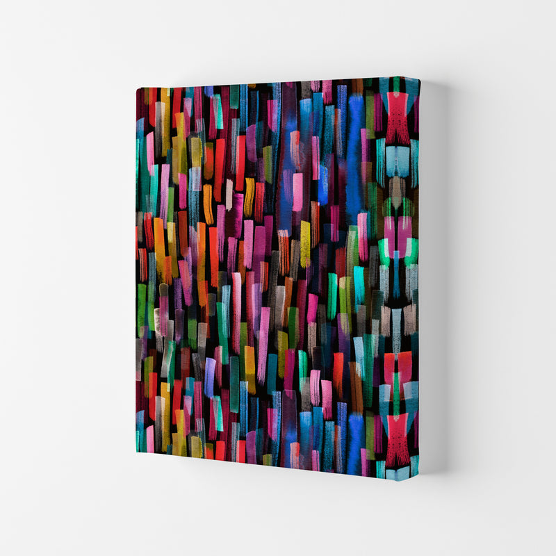 Colorful Brushstrokes Black Abstract Art Print by Ninola Design Canvas