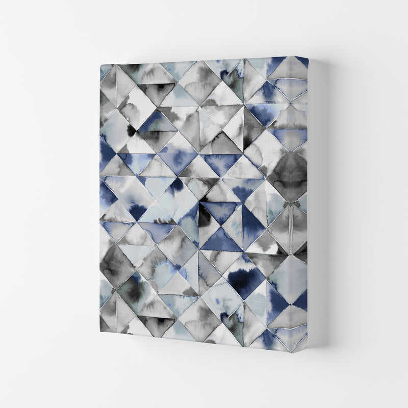 Moody Triangles Cold Blue Abstract Art Print by Ninola Design Canvas