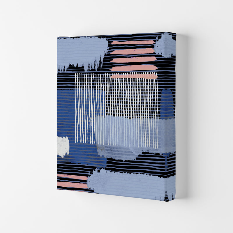 Abstract Striped Geo Blue Abstract Art Print by Ninola Design Canvas