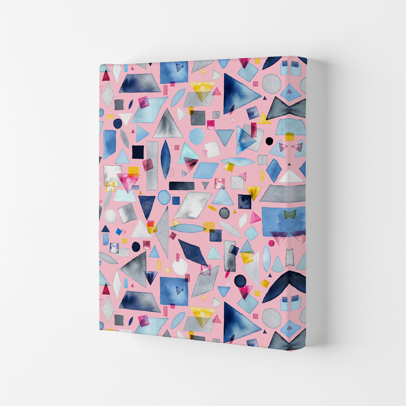 Geometric Pieces Pink Abstract Art Print by Ninola Design Canvas