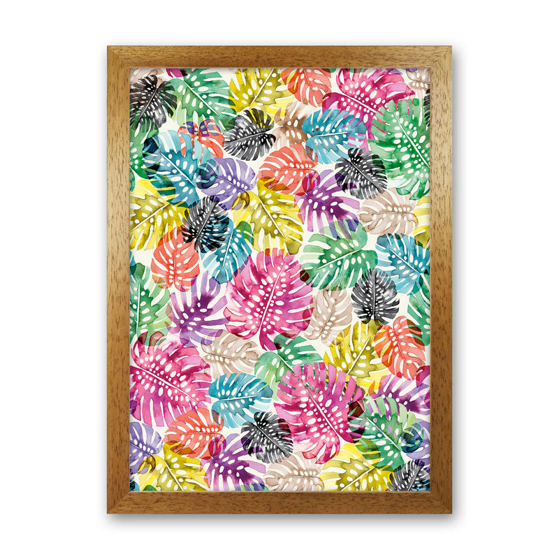 Tropical Monstera Leaves Multicolored Abstract Art Print by Ninola Design Oak Grain