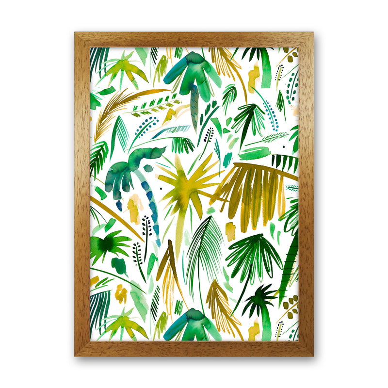 Brushstrokes Tropical Palms Green Abstract Art Print by Ninola Design Oak Grain