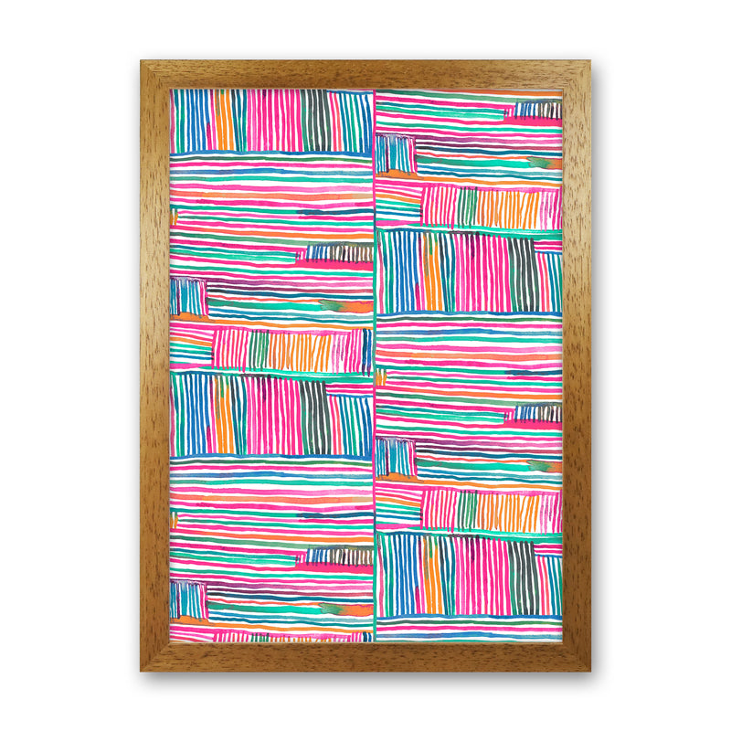 Watercolor Linear Meditation Pink Abstract Art Print by Ninola Design Oak Grain