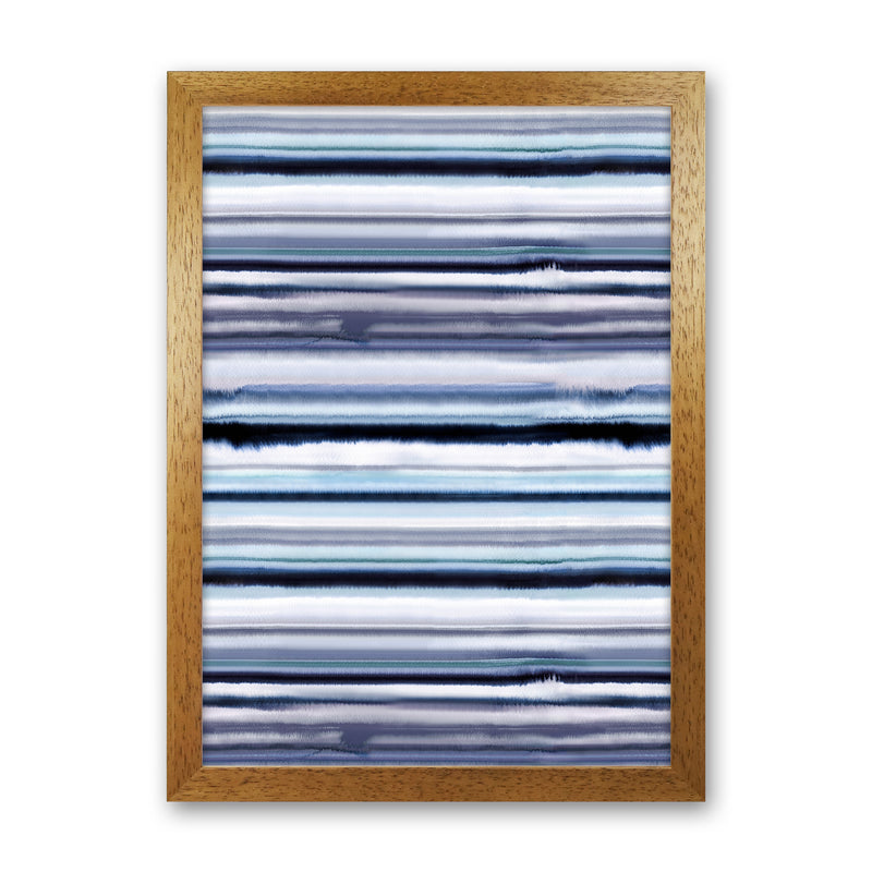 Degrade Stripes Watercolor Navy Abstract Art Print by Ninola Design Oak Grain