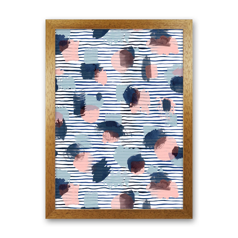 Watercolor Stains Stripes Navy Abstract Art Print by Ninola Design Oak Grain