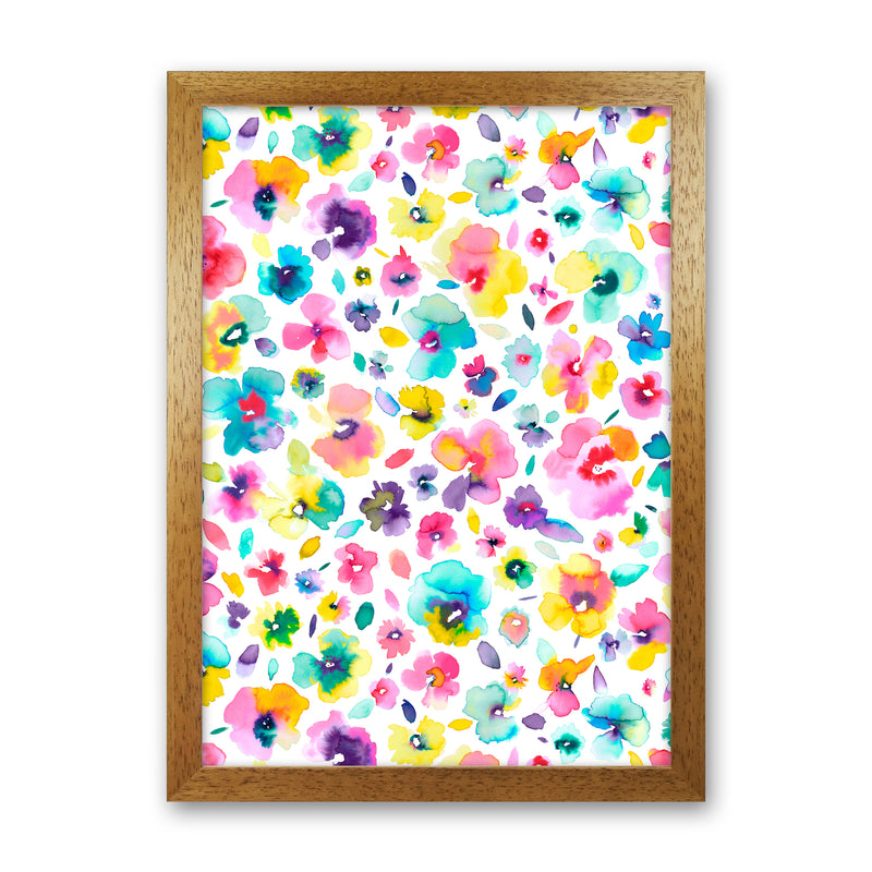Tropical Flowers Multicolored Abstract Art Print by Ninola Design Oak Grain