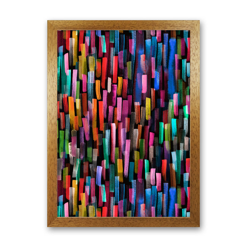 Colorful Brushstrokes Black Abstract Art Print by Ninola Design Oak Grain