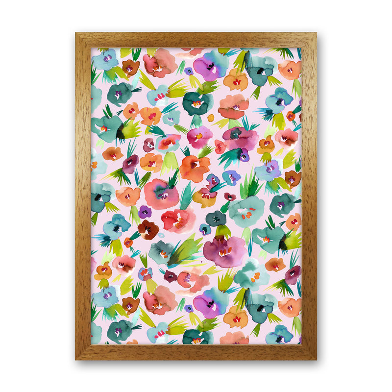 Tropical Watercolor Flowers Abstract Art Print by Ninola Design Oak Grain