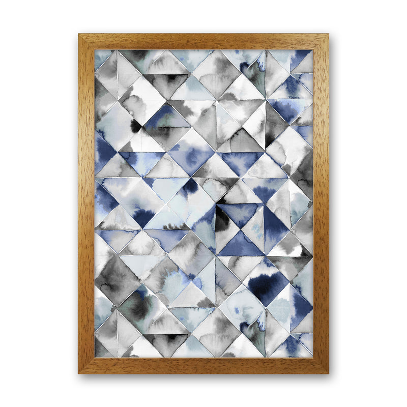 Moody Triangles Cold Blue Abstract Art Print by Ninola Design Oak Grain