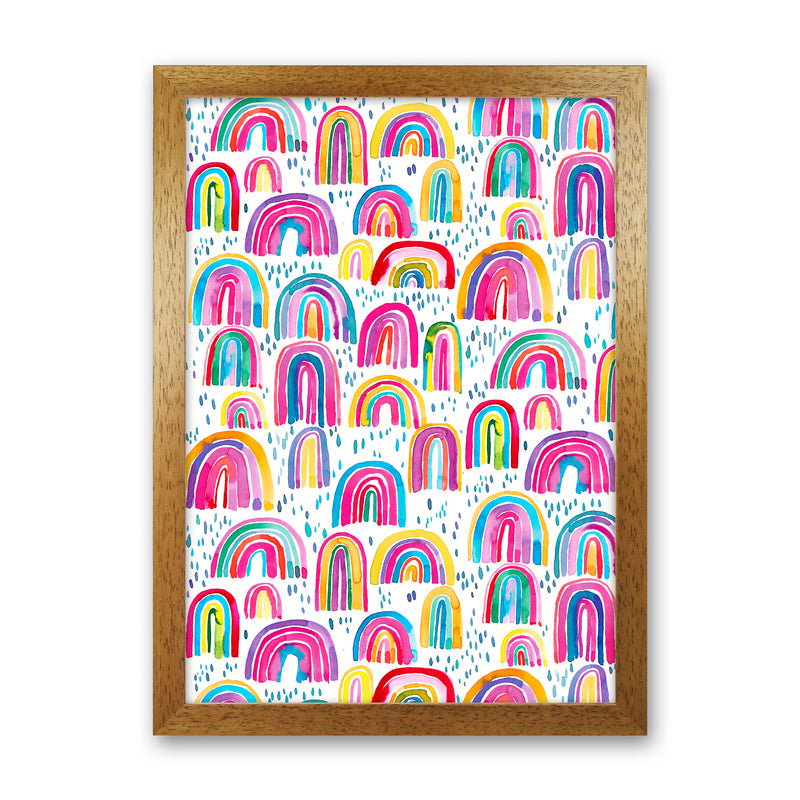 Cute Watercolor Rainbows Abstract Art Print by Ninola Design Oak Grain
