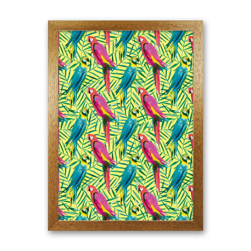 Tropical Parrots Palms Abstract Art Print by Ninola Design Oak Grain