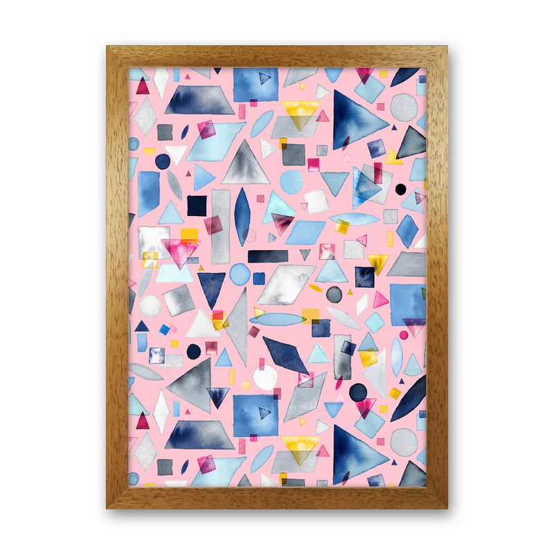 Geometric Pieces Pink Abstract Art Print by Ninola Design Oak Grain