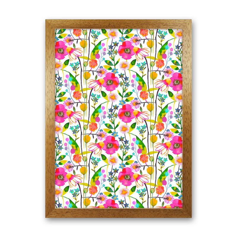 Happy Spring Flowers Abstract Art Print by Ninola Design Oak Grain