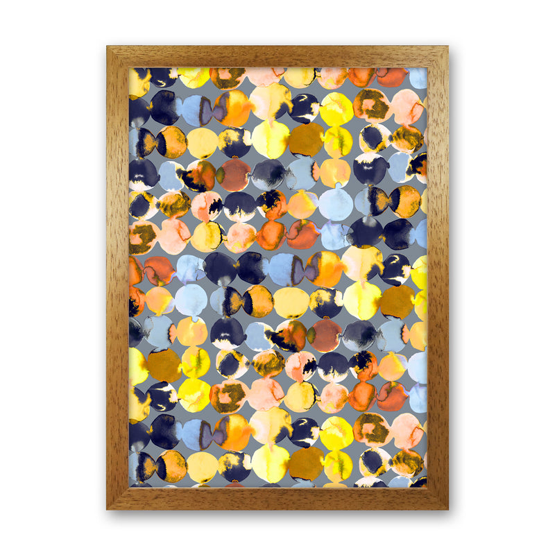 Ink Dots Blue Yellow Abstract Art Print by Ninola Design Oak Grain